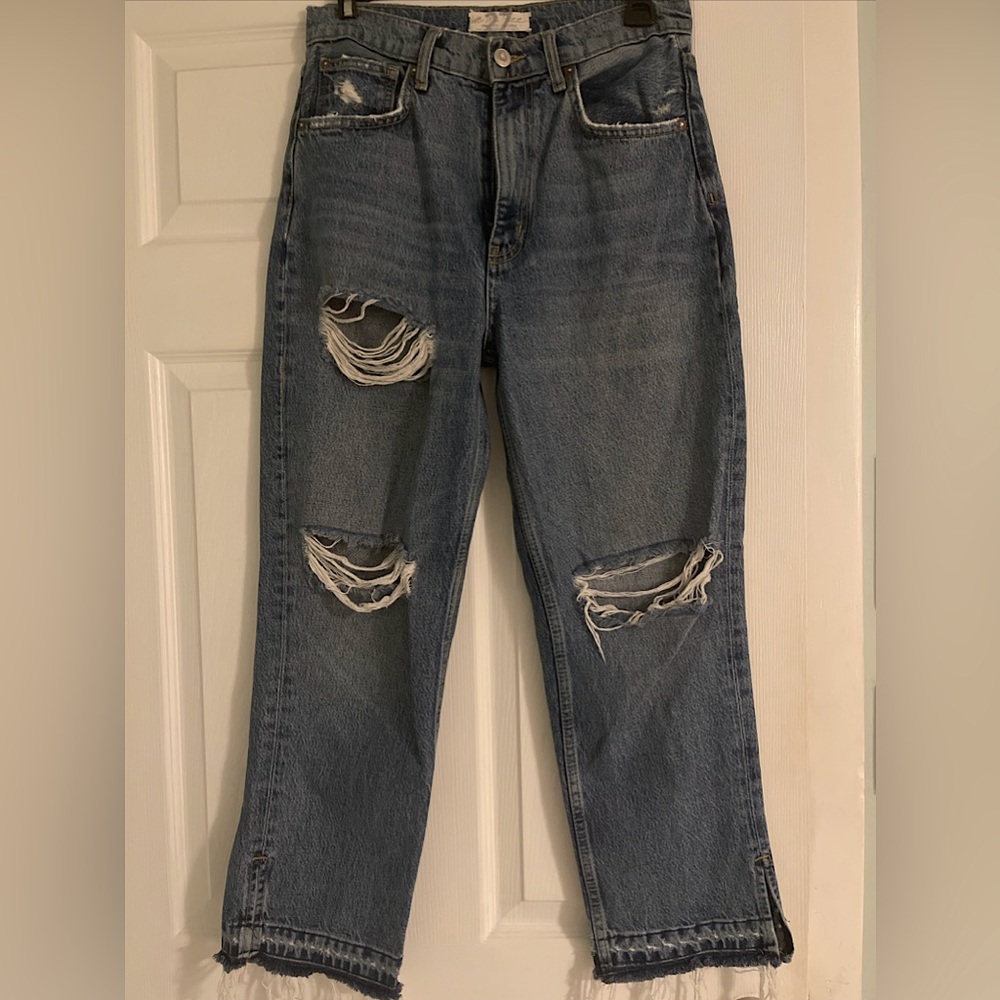 We The Free Free People Straight Leg Distressed Jeans High Rise 27